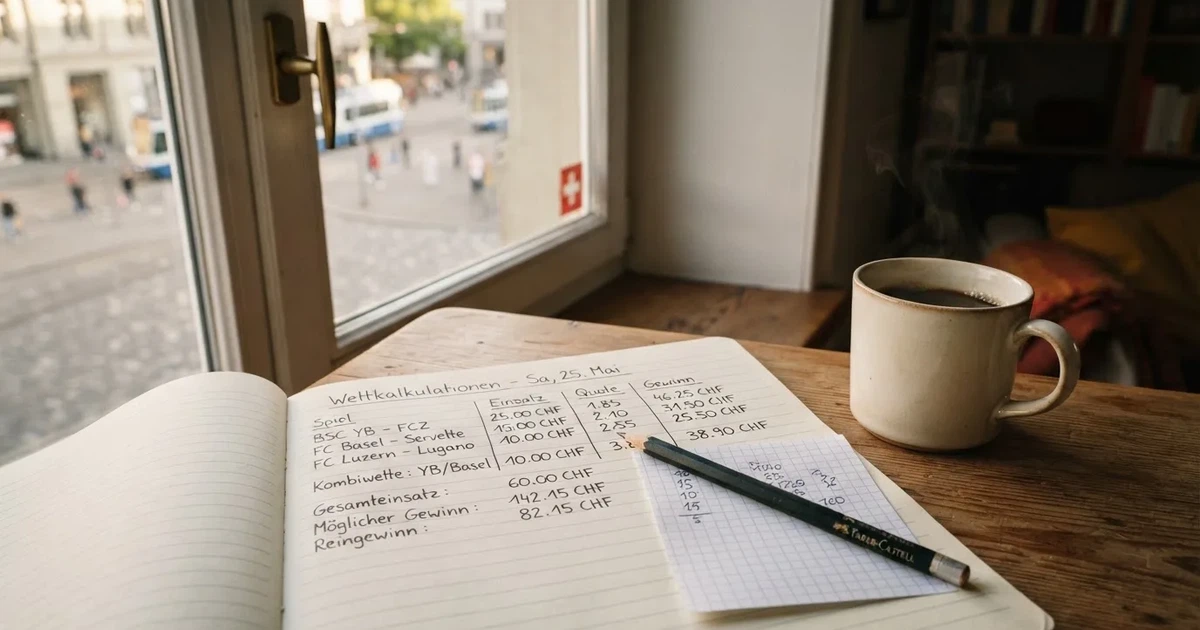 Ein Taschenrechner und ein Bleistift liegen auf kariertem Papier neben einer Tasse Kaffee, ein Fensterplatz mit Tageslicht.